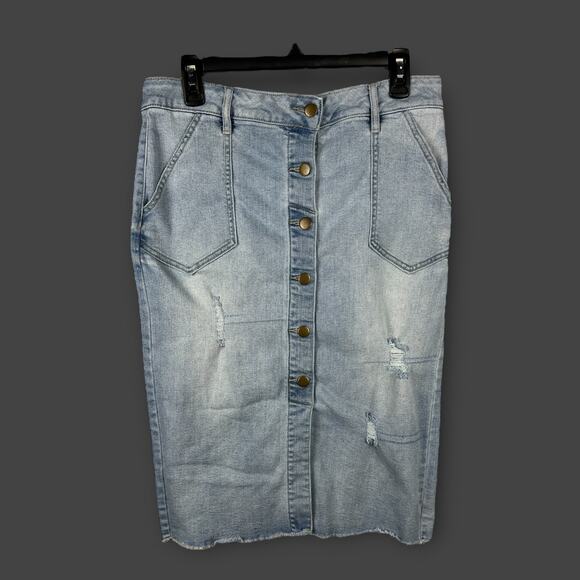 C Est 1946 Womens Light Wash Button Front Denim Jean Skirt Knee Length Size 12 - Picture 1 of 6